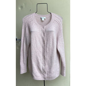 Cardigan Knit Sweater Light Pink Button Down CJ Banks Size X / XL Soft